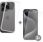 Cazy 2x Tempered Glass Screenprotector + Soft TPU Hoesje geschikt voor iPhone 15 Pro - Flexibel hoesje - Vervaardigd uit TPU materiaal - Transparant