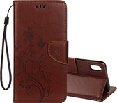 Reliëf vlinderpatroon horizontaal flip lederen tas met kaartsleuf & houder en portemonnee & draagriem voor iPhone XS Max (bruin)