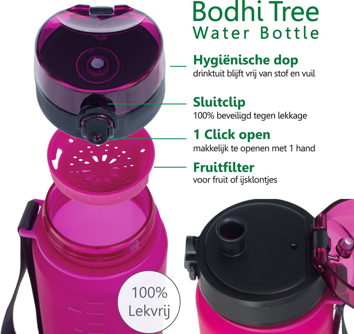 Bodhi Tree Waterfles 1 Liter - Drinkfles 1 Liter - Met Fruit Filter thumbnail 5