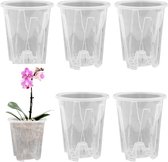 Pakket van 6 doorzichtige orchideeënpotten Transparante plastic orchideeënpotten met afvoergat 14 cm Ademende geperforeerde bloempot voor binnen- en buitentuin balkon