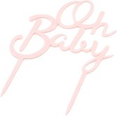 Acryl taart topper Oh Baby licht pastel roze - baby - taart - topper - roze - Oh Baby