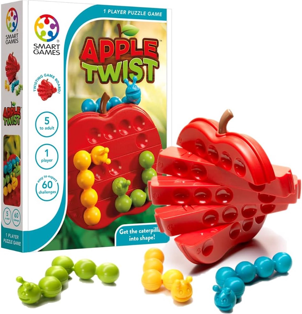 SmartGames - Apple Twist - 60 puzzel opdrachten - hongerige rupsen