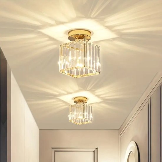 Goude Moderne Kristallen Plafondlamp LED Vierkante Kristallen Kroonluchter