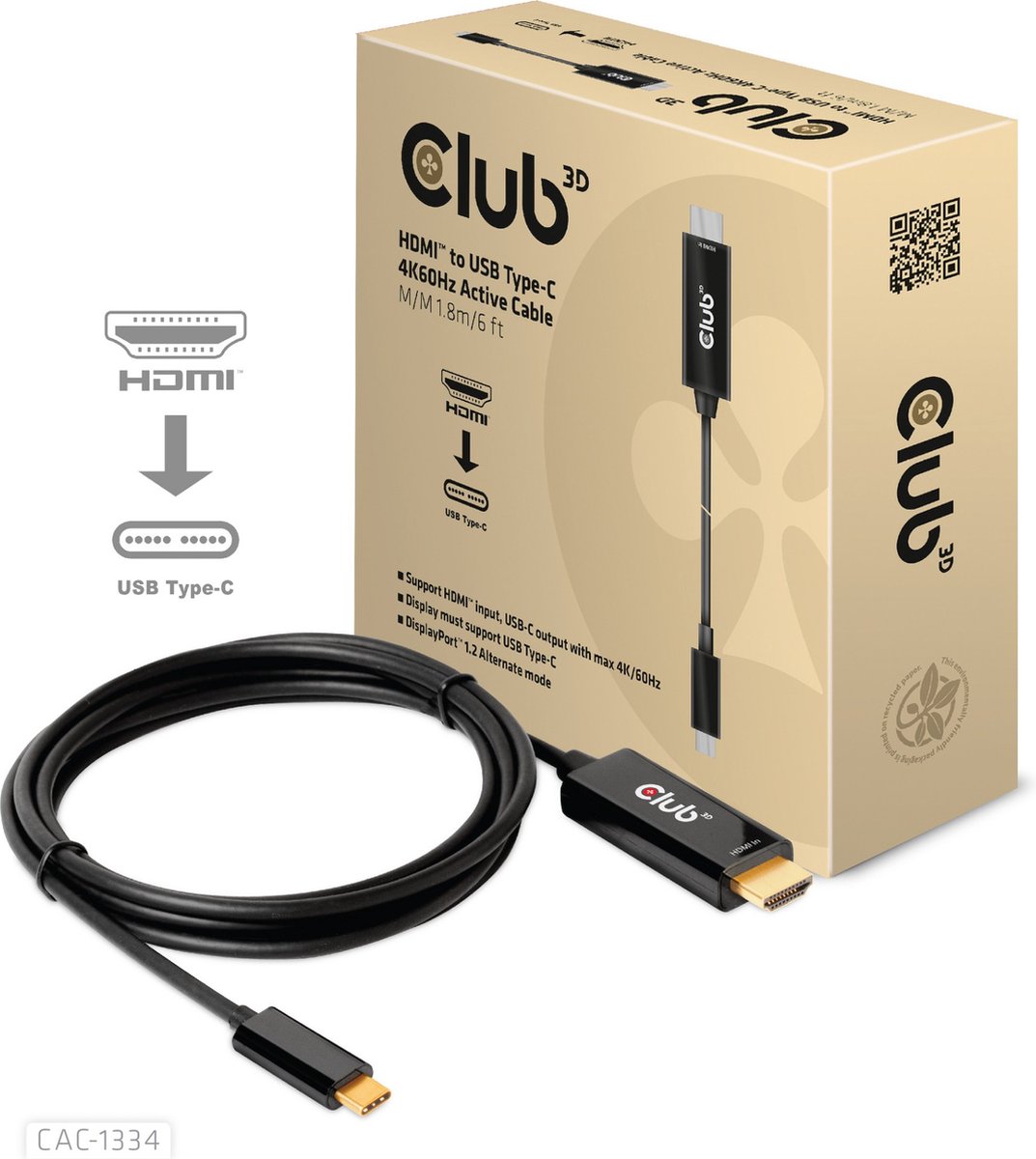 CLUB3D HDMI to USB Type-C 4K60Hz Active Cable M/M 1.8m/6 ft