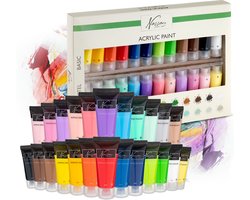 Nassau Fine Art Acrylverf Set - 24 Tubes (22ml) - 12 Pastel & 12 Basis Kleuren - Schilderen & Hobbyverf - Ideaal voor Kunstenaars en Creatieve Hobby's