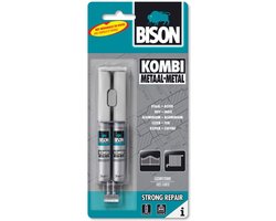 Bison Kombi Metaal Blister 24 ml, snelle 2-componenten epoxylijm in een praktische verpakking in de juiste verhouding, inclusief mengbakje en spatel, temperatuurbestendig van -40°C tot +120°C