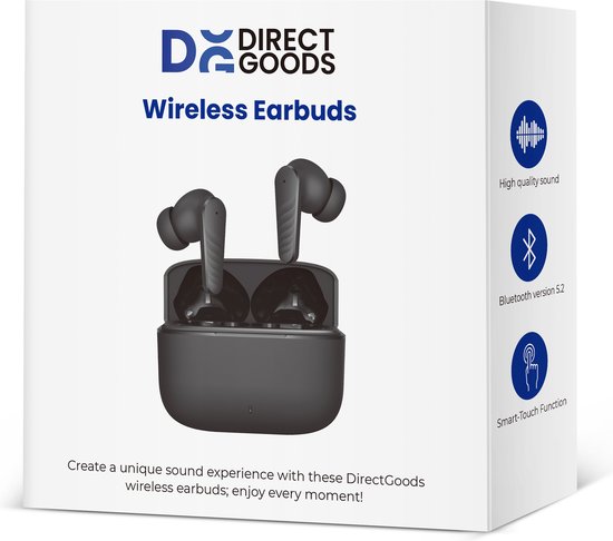 DirectGoods® Draadloze Oordopjes – Bluetooth Oordopjes – Oortjes draadloos – Oordopjes draadloos - Noise cancelling - Universeel - Zwart - DirectGoods