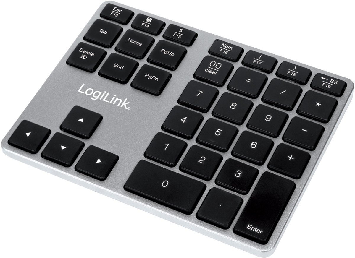 LogiLink ID0187 numeriek toetsenbord Universeel Bluetooth Aluminium, Zwart