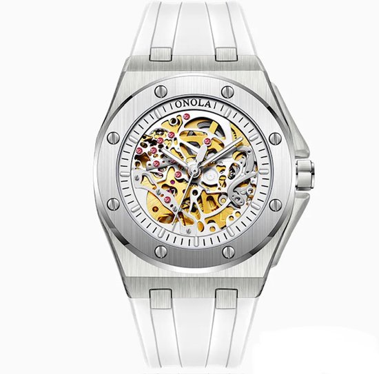 Skeleton Horloge Wit | Waterafstotend | Cadeau Giftbox | Wit | Automatic Horloges | Automatisch Watchwinder | Skeleton Horloges | Unisex |Skeleton | Heren Horloges | Vaderdag | Vaderdag Cadeau