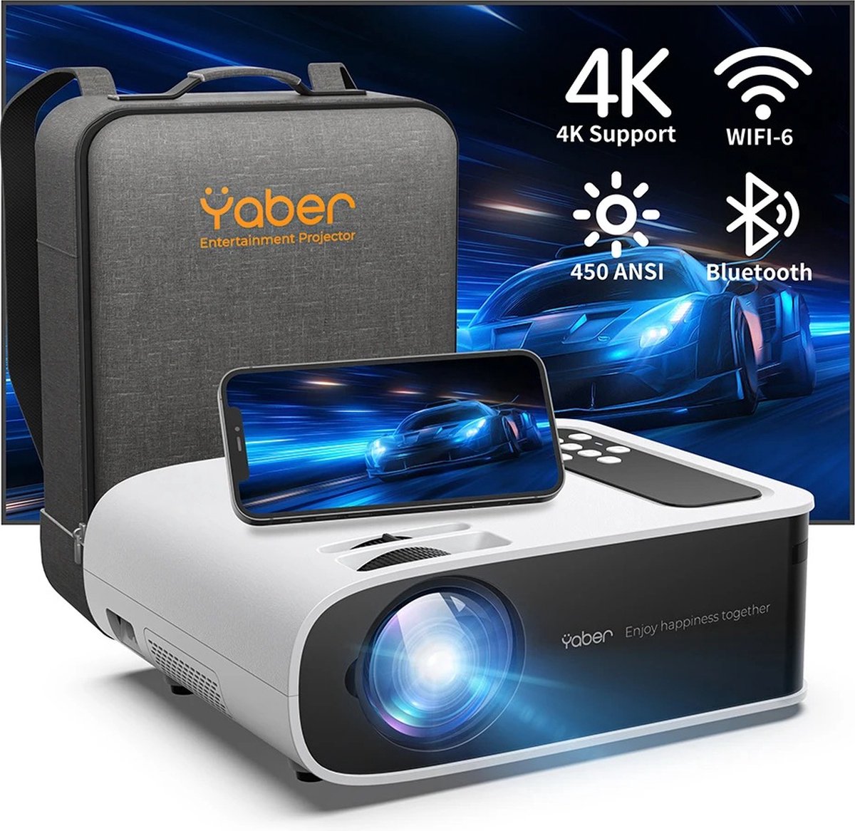 Empire's Product 4K Projector Met Wifi 6 - Mini Beamer - Bluetooth 5.0 - IOS & Android - Home Video Projector