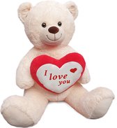 Teddybeer XXL 100 cm – Valentijnsdag  cadeau 2021 – Witte knuffelbeer groot met hart