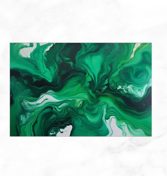 De Muurdecoratie - Glasschilderij - Emerald Fluid - Abstracte Kunst - Woonkamer Schilderijen - 150x100 cm - Wanddecoratie