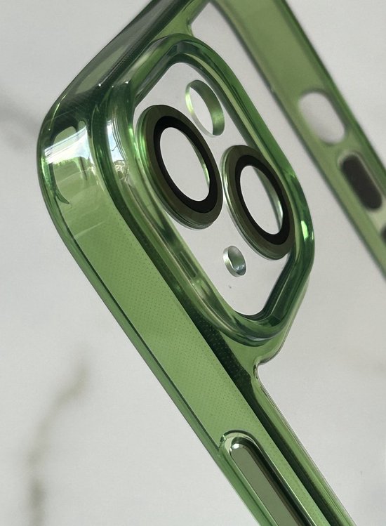 Coque arrière en Siliconen de haute qualité avec Glas intégré pour étui de protection d'objectif d'appareil photo - Convient pour Apple iPhone 14 Plus / 15 Plus - Vert/Transparent