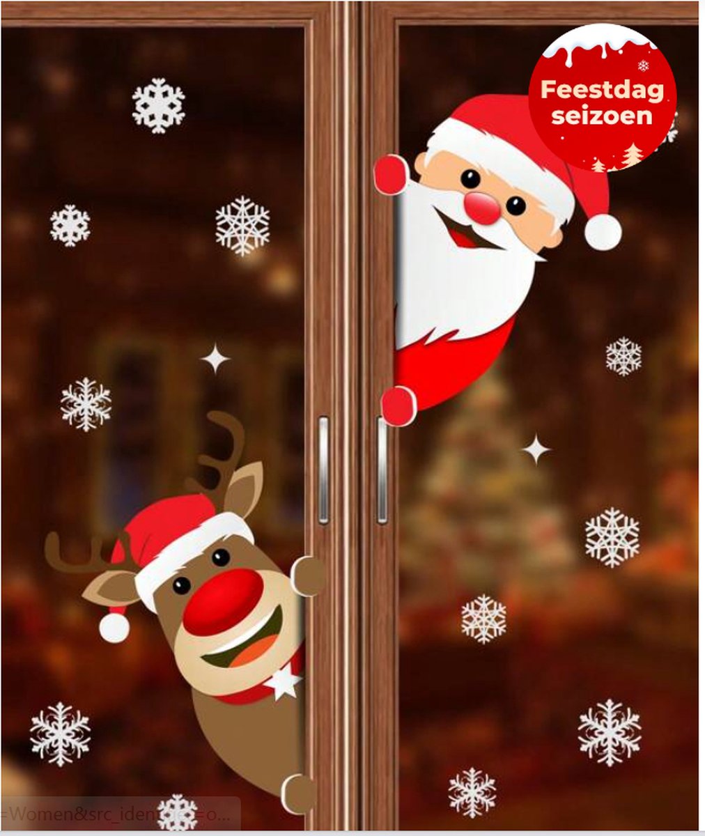Kerststicker - raamsticker - Kerstman - Kerstmis - Sneeuwman - Hert - Sneeuwvlok - Geprint - PVC - Waterbestendig - Zelfklevend Muursticker Voor Raam