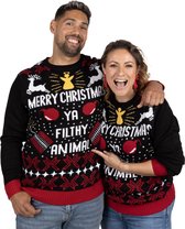 Foute Kersttrui Dames & Heren - Christmas Sweater "Merry Christmas, Ya Filthy Animal" - Mannen Maat XL - Kerstcadeau