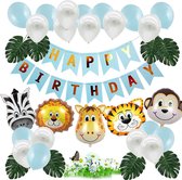 Safari Thema Verjaardagsdecoratie Set - Blauw, met Dieren Folieballonnen en Accessoires