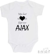 100% katoenen Romper "Mijn hart klopt voor AJAX" Unisex Katoen Wit/zwart Maat 62/68