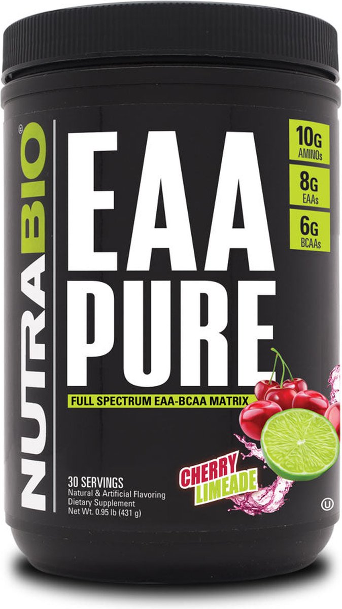 Goedkoopste Nutrabio EAA PURE - Optimale Spierherstel en Hydratatie met Alle 9 Essentiële Aminozuren - 30 servings Grape Berry Crush