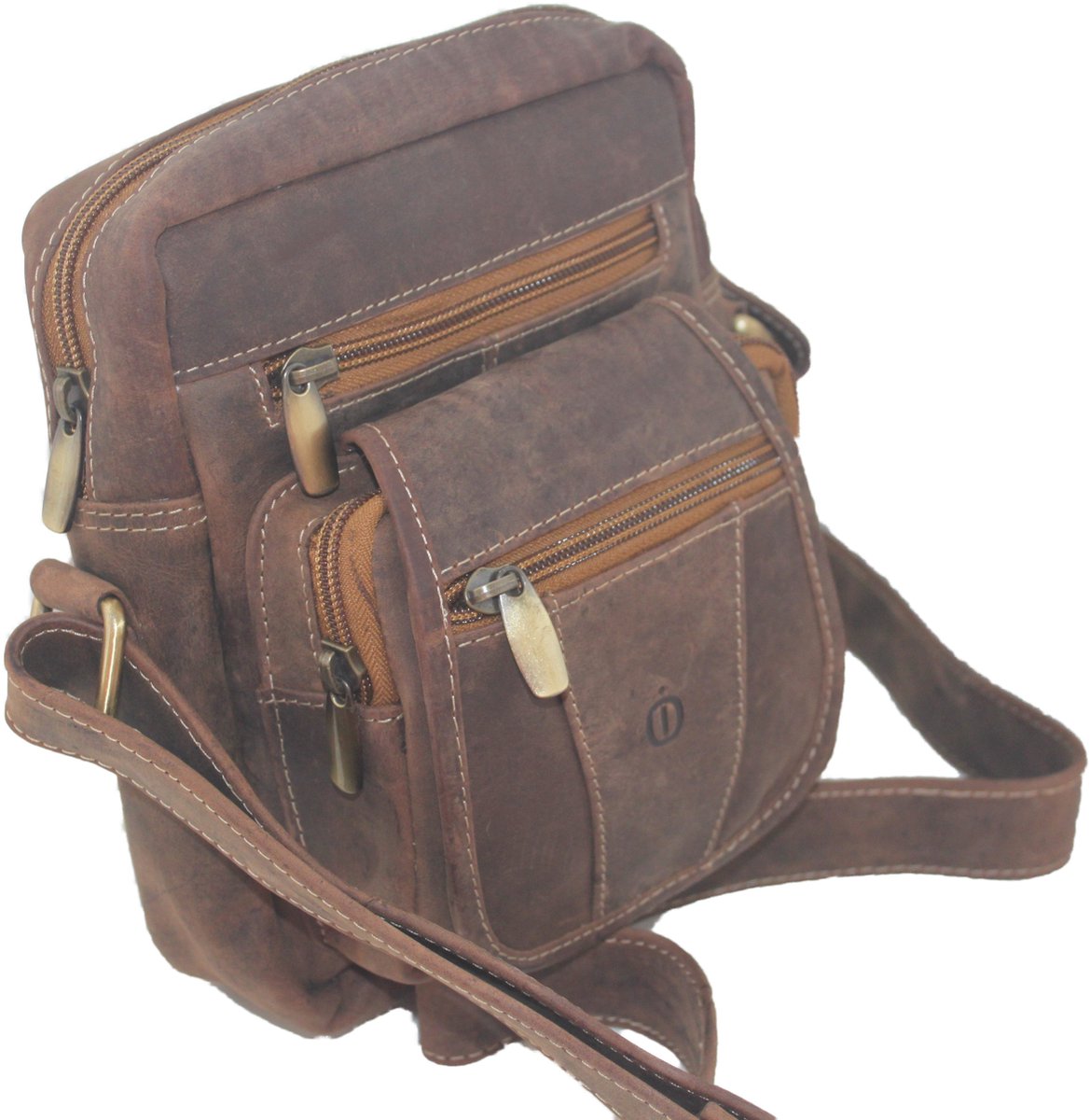 OI Hunter bruine leren herentas met veel vakken / Schoudertas met meerdere rits vakken / tas met veel ruimte / Hunter bruin / 186H