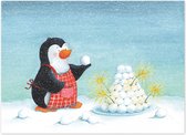 Kerstkaarten | Set van 5 | Pinguïn met soesjestoren illustratie | Illu-Straver