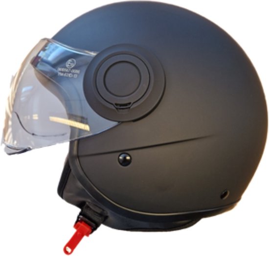 VINZ Laghi Jethelm Zwart Italië Leer / Scooterhelm / Brommerhelm