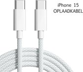 iPhone 15 Oplaad Kabel - Nylon Oplaad Kabel - Extra Stevig - USB C naar USB C Kabel - 1 Meter - Geschikt voor iPhone 15 / iPhone 15 Pro - OXILO