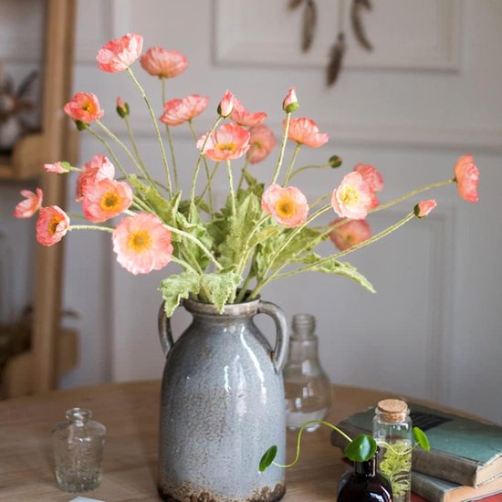 Foto: Kunstmatige klaproos zijde 6 stelen huisdecoratie bruiloft boeket kunstbloem middelpunt kunstplanten koraal bloemstuk zijden bloemen ter decoratie roze 