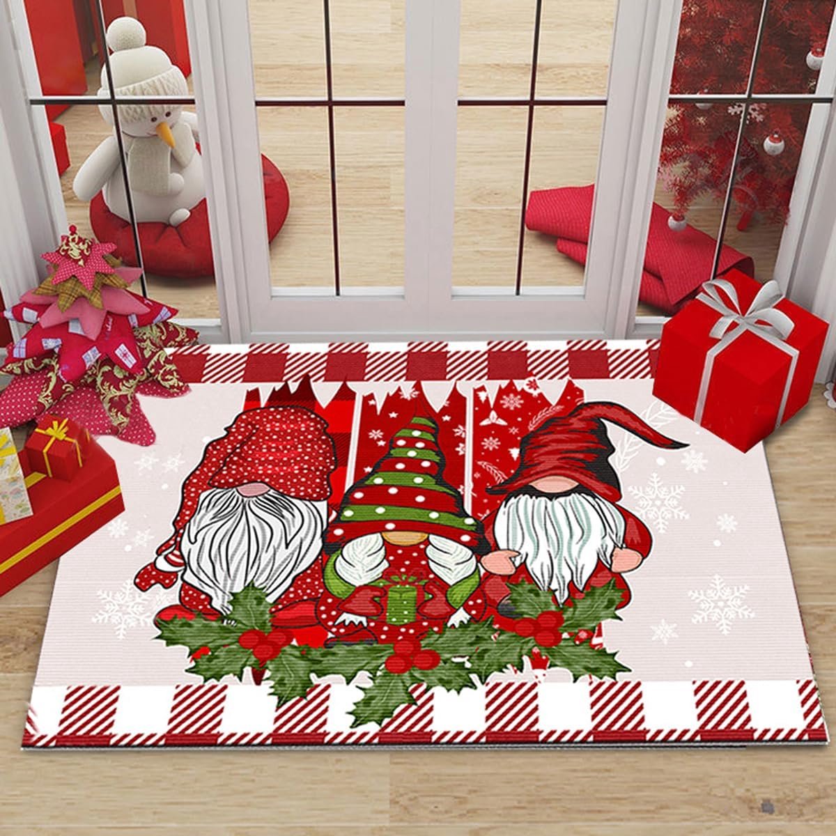 Paillasson De Noël 40x60 Cm Motif Gnome - Antidérapant, Lavable, Pour Intérieur/extérieur, Décoration Festive Porte