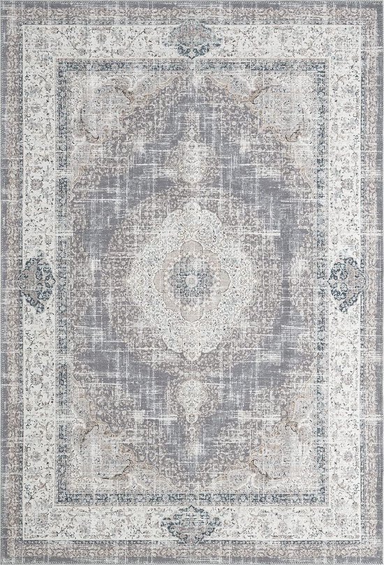 Vloerkeed perzisch look - 160x230 cm - oosters motief - vintage look - platbinding - katoenen achterkant - wasbaar - Elira by The Carpet