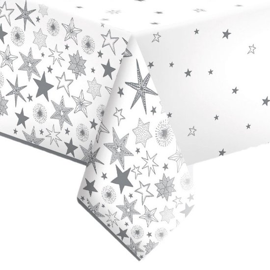 Daisy kerst tafellaken/tafelkleed - 120 x 180 cm - papier - sneeuwvlokken - rechthoekig