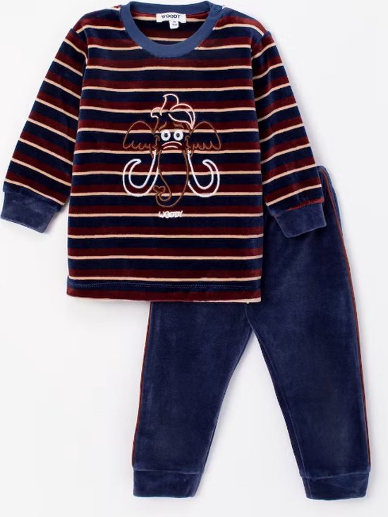 Woody pyjama velours bébé unisexe - rayé marron-bleu foncé - mammouth - 232-10-PLC- V/922 - taille 56