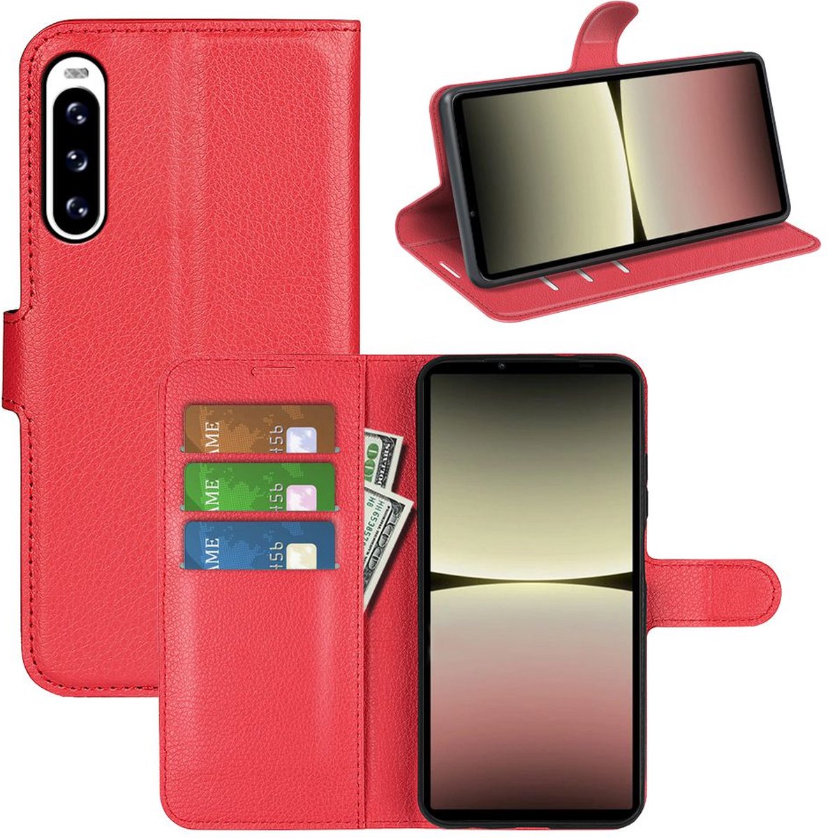 MobyDefend Hoesje - Geschikt voor Sony Xperia 5 V - Kunstleren Wallet Book Case (Sluiting Voorkant) - Rood