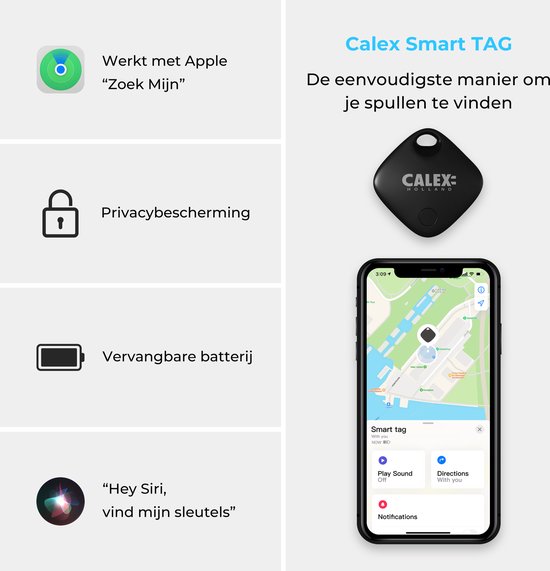 Calex Smart Tag - Set van 3 stuks - Bluetooth Tracker op batterij - Alleen geschikt voor Apple Zoek Mijn App - Geschikt voor in de koffer - Smarttag Tracker incl. geluidmelding zoekfunctie