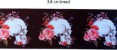 Lint - Grosgrain lint - Skull bloemen - 38 mm breed - 5 m - Polyester lint - Ribbon - Sierlint - Hobby lint - Decoratie lint