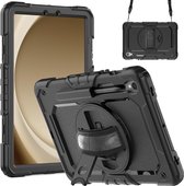 Shockproof Hoes - Geschikt voor Samsung Galaxy Tab S9 / S9 FE - Kras- en stootbestendig - Schokabsorberend - Standaard - Hand- en Schouderband - Zwart