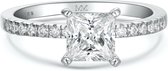 Celestia - 18k Witgouden Princess Moissanite Ring met Pavé Zijstenen - 1.7 karaat