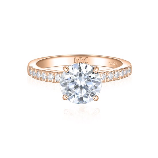 Finesse - 18k Roségouden Moissanite Verlovingsring met Zijstenen - 2 karaat