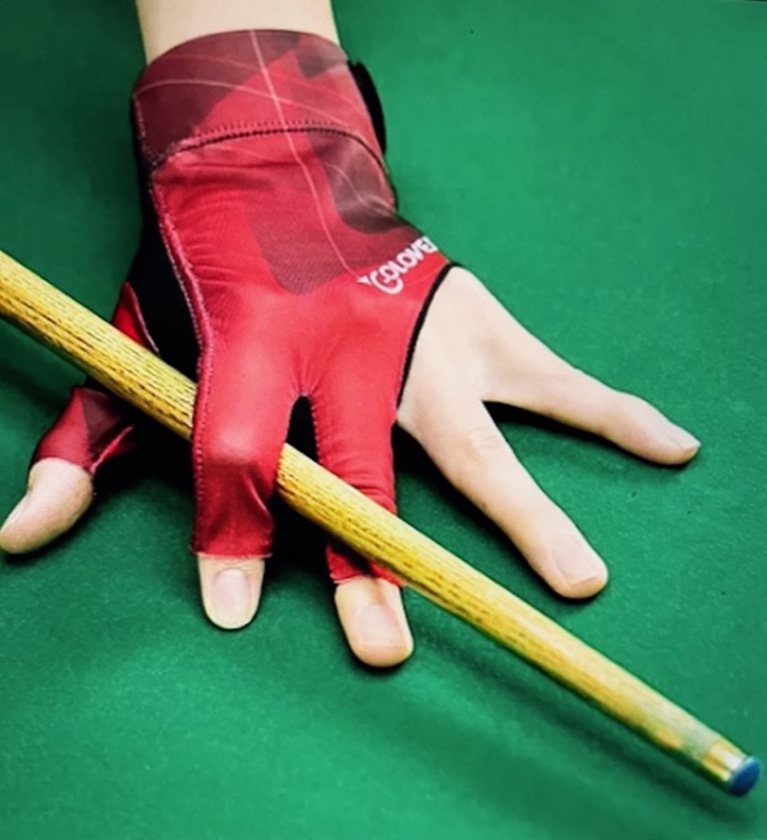 Biljart handschoen rood met anti slip en klitteband