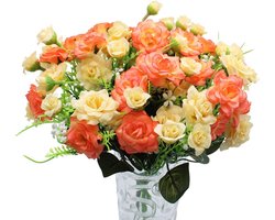 4 Pieces Artificial Rose Flowers Fake Bouquet Artificial Silk Flower Plants Floral Arrangement for DIY Indoor Outdoor Home Kitchen Table Garden Office Wedding Party Decor - Red and Champagne