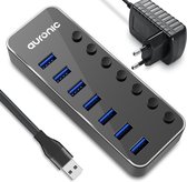 Auronic USB Hub 3.0 - USB Splitter met 7 Poorten - met Voeding - 5 GBPs - Led Indicatie - Zwart