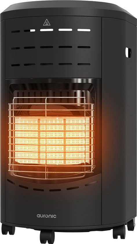 Auronic Mobiele Gaskachel - met Wieltjes - tot 60 m² - 4200W Heater - Inclusief Gasdrukregelaar en Gasslang - Inclusief Opberghoes - Zwart