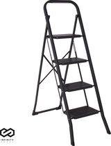 Infinity Goods Escalier domestique robuste 4 marches - Escalier de cuisine pliable - Antidérapant - Ladder - Pliable - Métal - Zwart