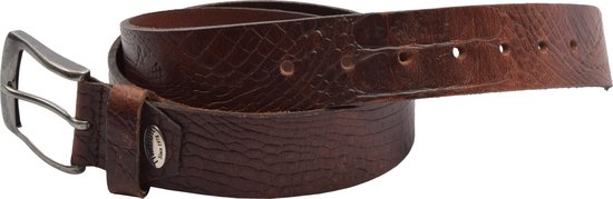 Stoere Riem met Krokoprint - 4 cm Breed- D.Bruin- Hoogwaardig Leer- Lengte 105 cm