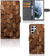 Book Style Case geschikt voor Samsung Galaxy S22 Ultra Wooden Cubes