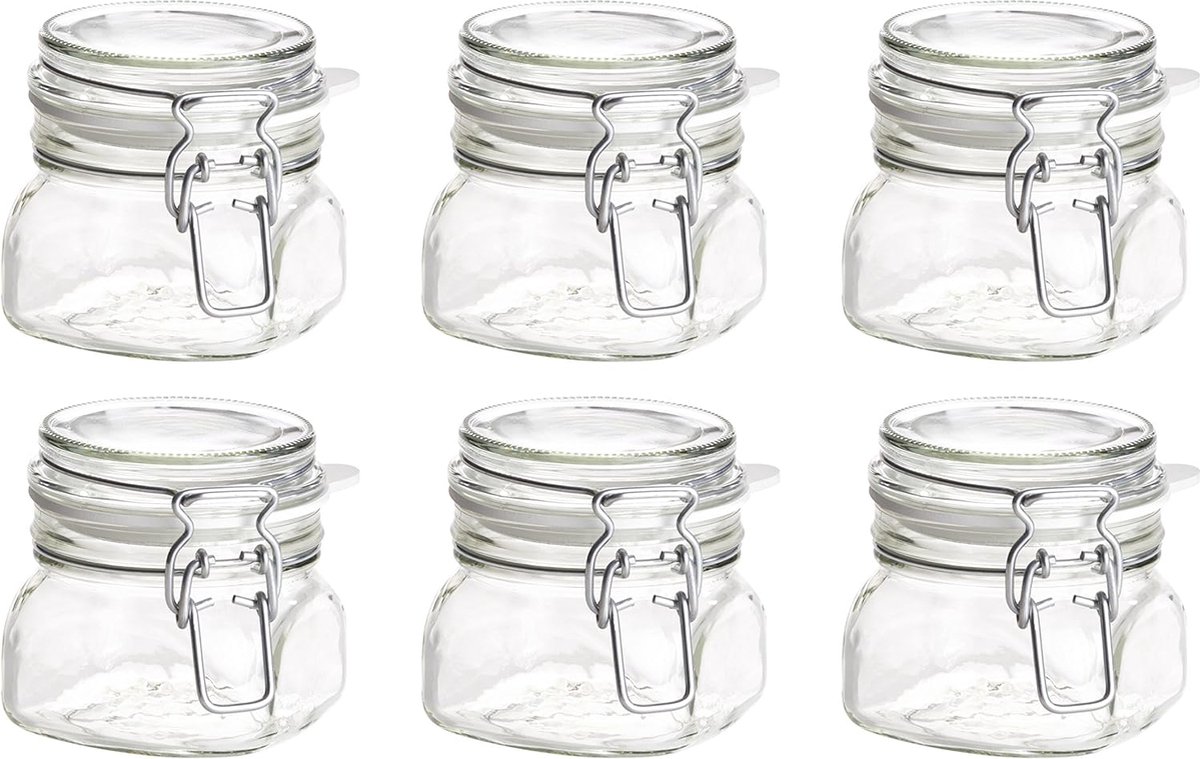 Weckpotten 300ml, duurzaam en gescheiden huishoudens vriendelijk; set van 6 stuks