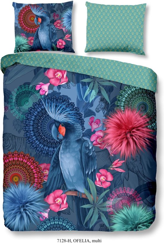 HIP Dekbedovertrek "mandalas, bloemen en een blauwe papegaai" - Multi - (140x200/220 cm) - Katoen Satijn