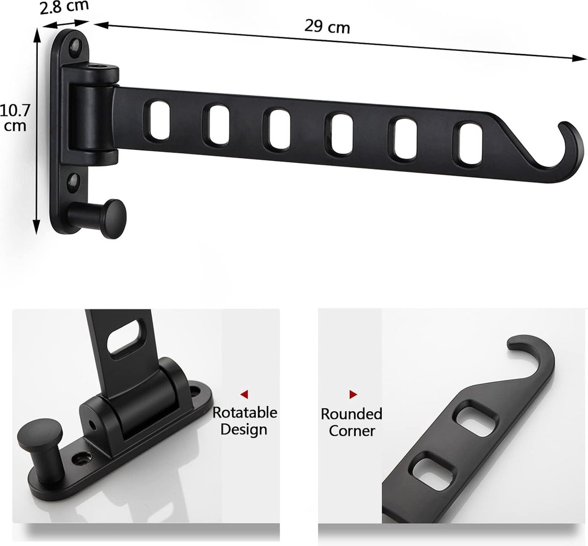 RELONGGI Kledinghaken, inklapbaar, kledingwandhaak, wasdroogrek, muur, buiten, klaphaken, kledingstandaard, wandhaken, kledingdroogrek, garderobehaken voor hoeken, balkon, badkamer (wit