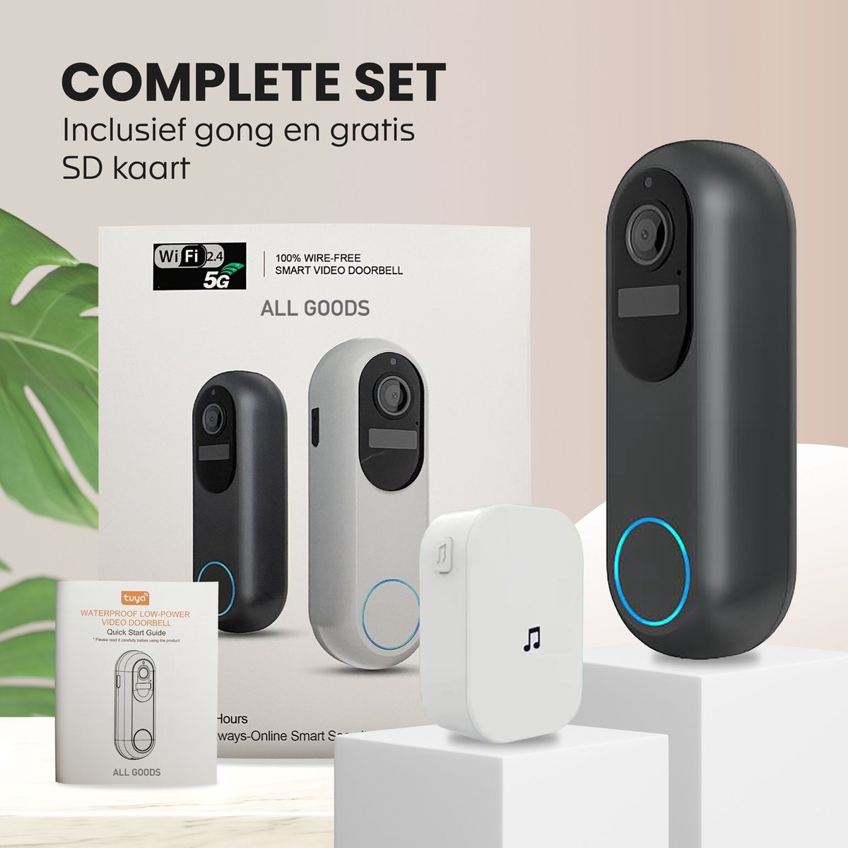 Video deurbel met camera en wifi - Draadloos op accu met - afbeelding 3