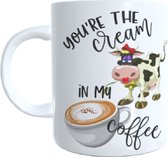 Koffie beker - thee mok - tekst - spreuk you`re the cream off my coffee - koe