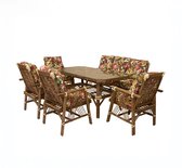 LILY DINING SET Eetset, tafel + 4 stoelen + 3-zitsbank, binnen/buiten, 86x160cm - Dark Flower